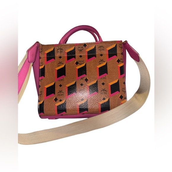 MCM Visetos Diamond Printed Small Tote Cognac EUC - Picture 3 of 11